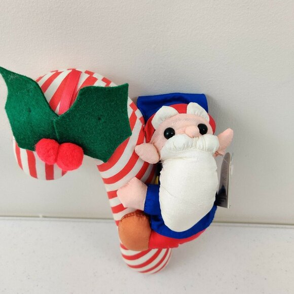 Vintage Santa's Elf on Hanging Candy Cane Plush Christmas Décor Handcrafted - Picture 2 of 8